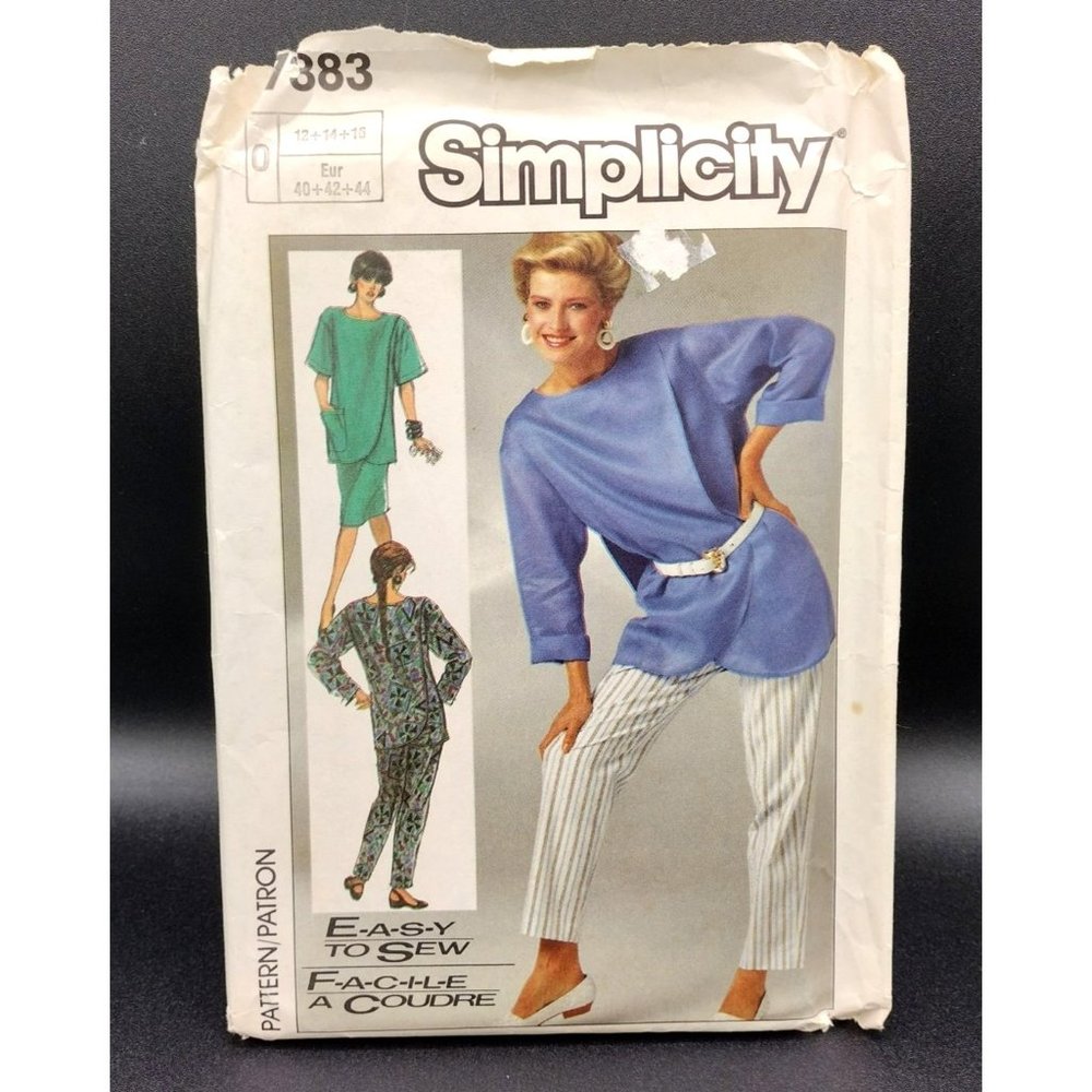 Pattern Simplicity 7383 Easy Sew Pull Over Tunic Skirt Pants 12,14,16 1986 Uncut